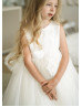Ivory Lace Tulle V Back Flower Girl Dress With Detachable Train